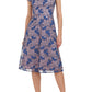 JS Collections Robin Leaf Midi Cocktail Dress in Amethyst/Navy, Size 14