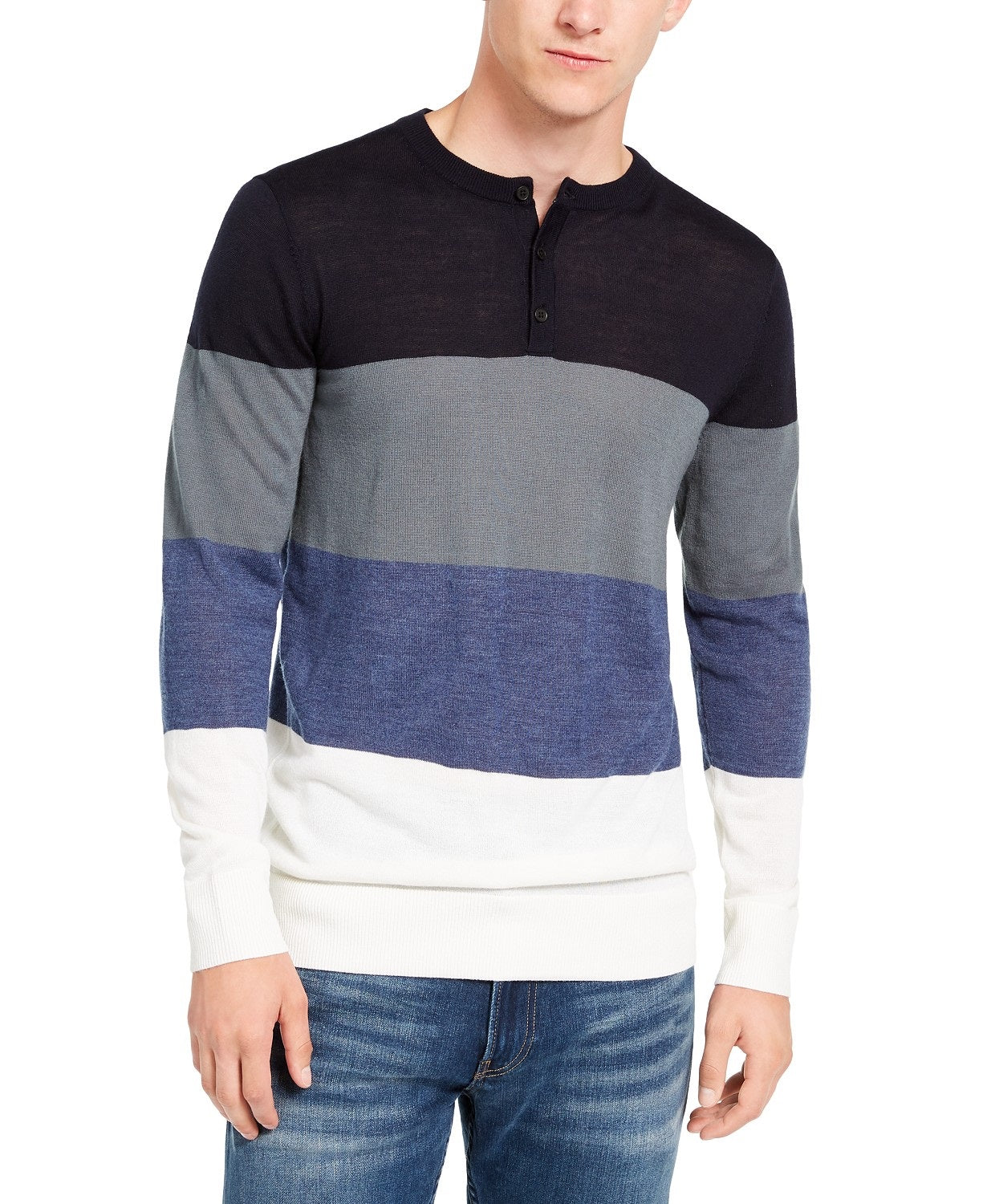 Suéter DKNY Henley Colorblock Masculino Azul Marinho Tamanho P