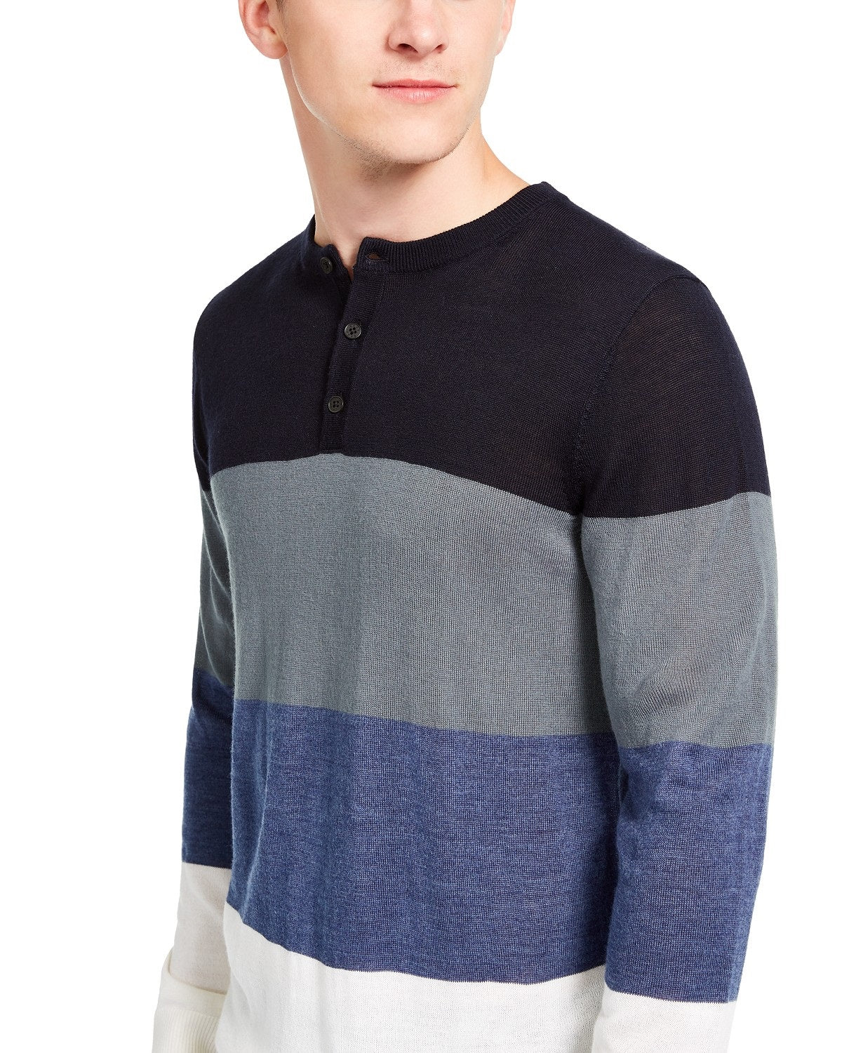 Suéter DKNY Henley Colorblock Masculino Azul Marinho Tamanho P