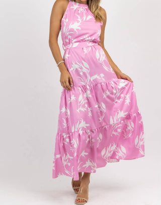 Fashion In The Box - Peony Halter Belted Maxi Dress
