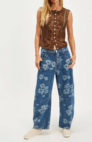 Free People - Calça Jeans Estampada Good Luck