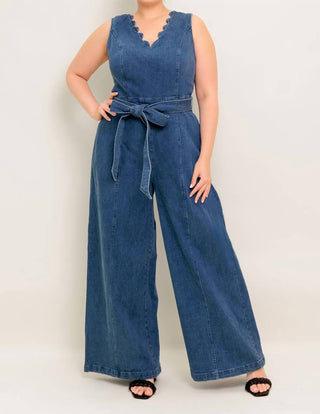 Flying Tomato - V-neck Wide Leg Jumpsuit - Plus