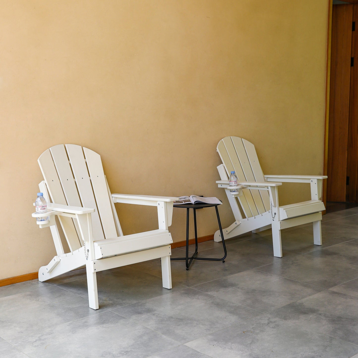 Folding Adirondack Chair with Dual Cup Holder - White