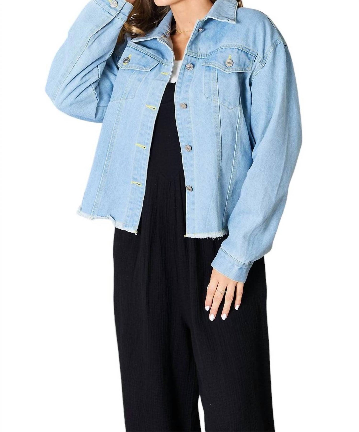 Double Take - Trendy Denim Jacket With Raw Hem