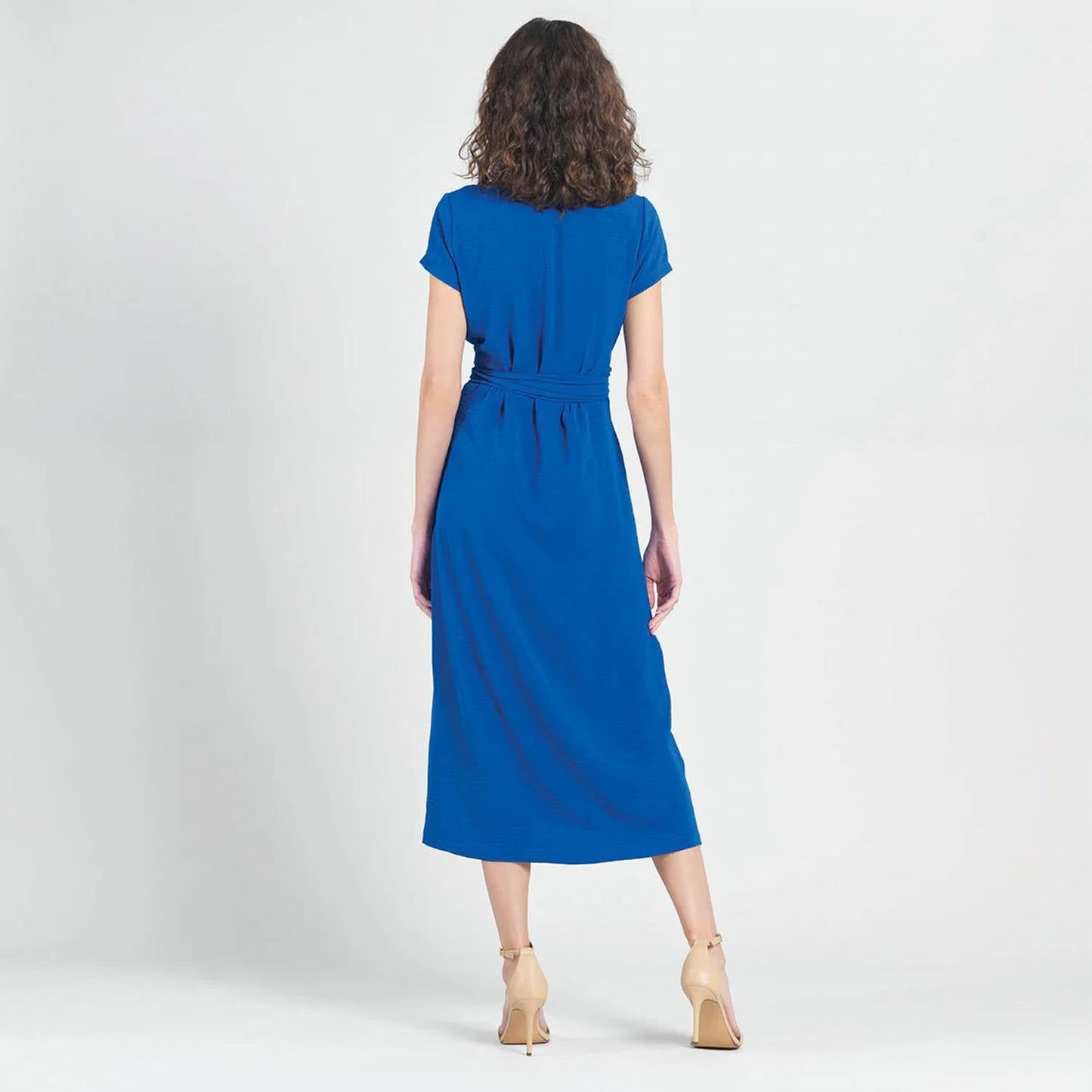 Clara Sun Woo - Soft Textured Rayon - Wrap Overlay Center Tie Midi Dress