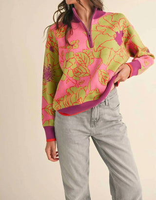 &amp;Merci - Pulôver floral Fushia com meio zíper