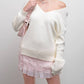 Blu Pepper - V Neck Drop Shoulder Back Bow Tie Detail Sweater