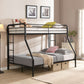 Modern Twin Over Full Metal Bunk Bed with Trundle and Dual Side Ladders