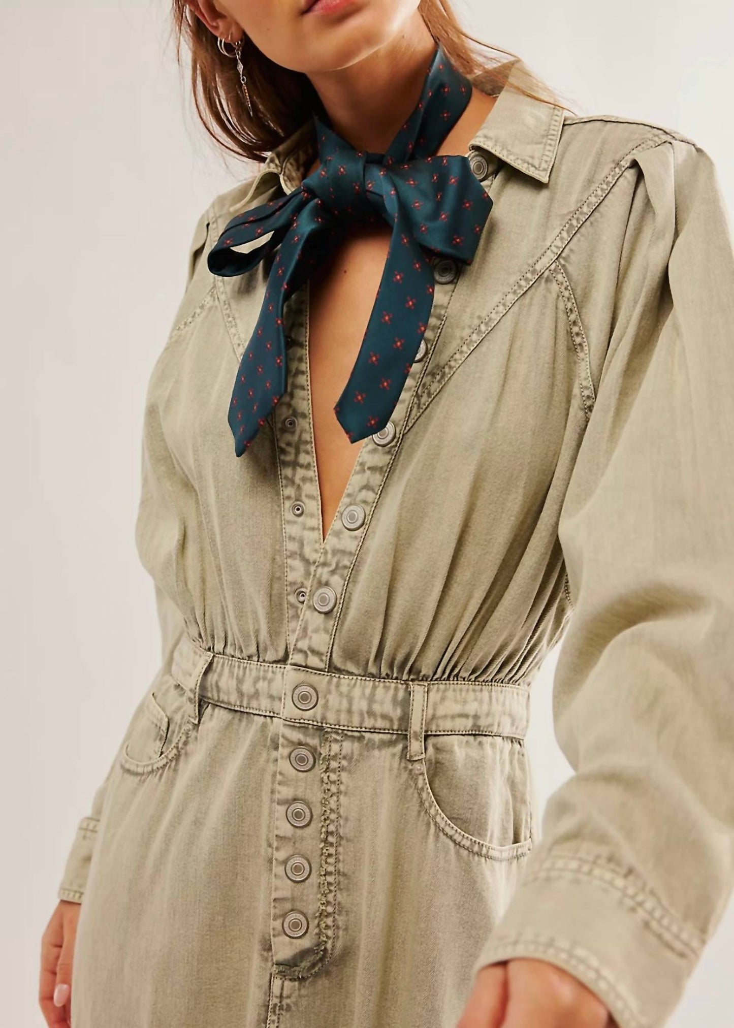 Free People - Mad Love Denim V-neck Midi Dress