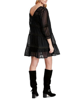 Free People - Vestido curto de renda semitransparente bordado trapézio de Berlim