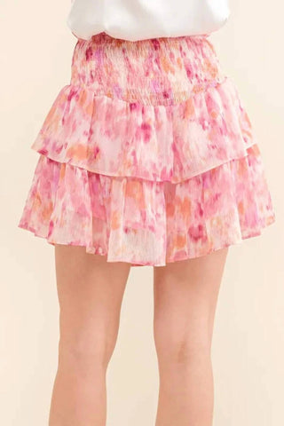 E o porquê - Saia-calça curta estampada em lurex