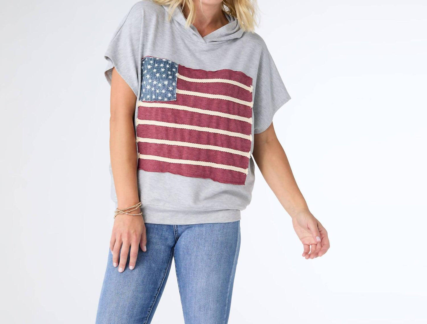 Coco + Carmen - Vintage Look Americana Patriotic Hooded Top