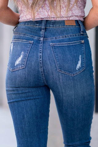 Judy Blue - Calça jeans skinny desgastada com botões e cintura alta
