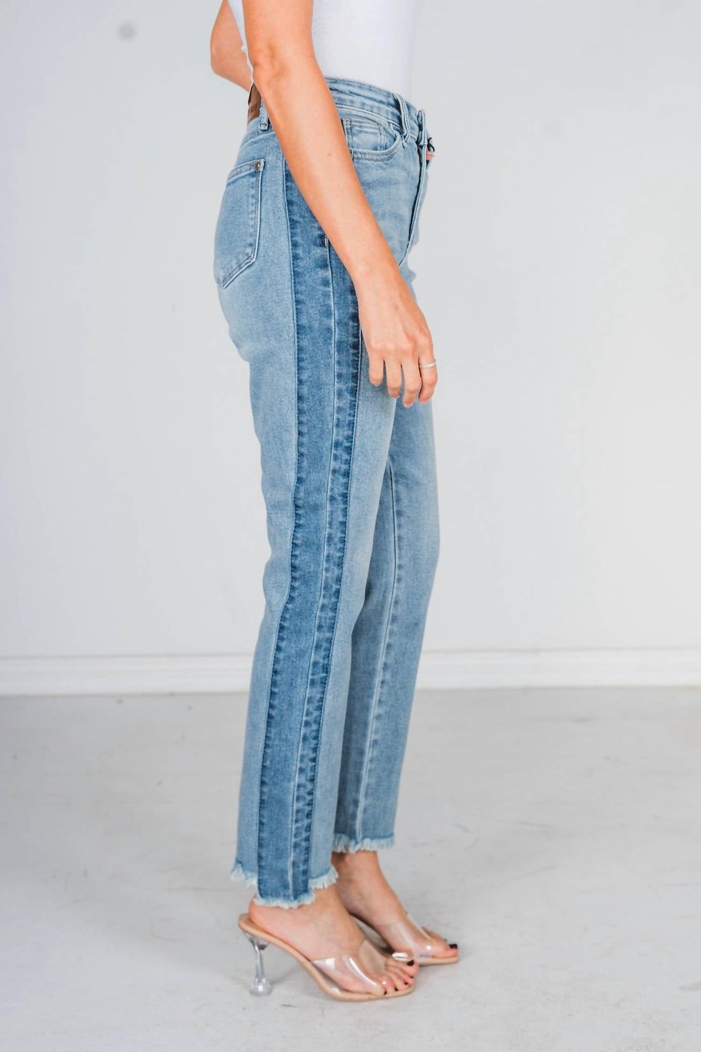 Judy Blue - Side Panel Detail & Hi-lo Fray Hem High Waisted Jean