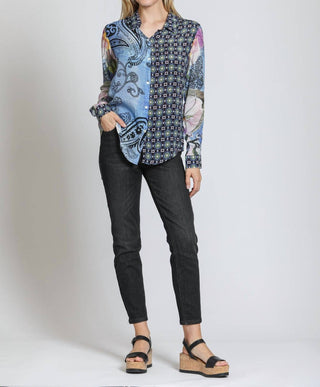 Apny - Blusa de botões com estampa mista