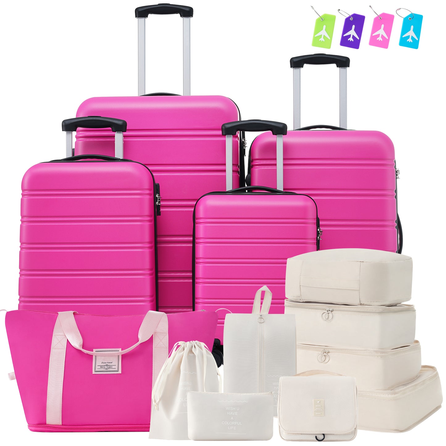 Expandable Hardshell 4-Piece  Luggage Set — (16", 20", 24", 28") Pink