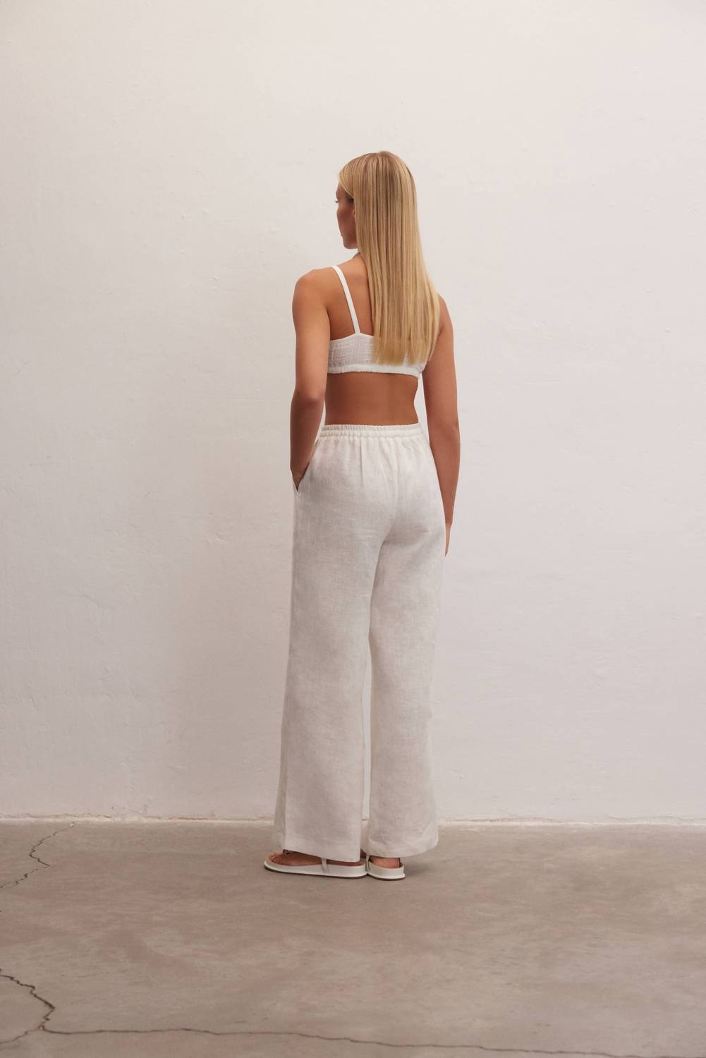 Le Cle - Ivory Wide Leg Linen Pants