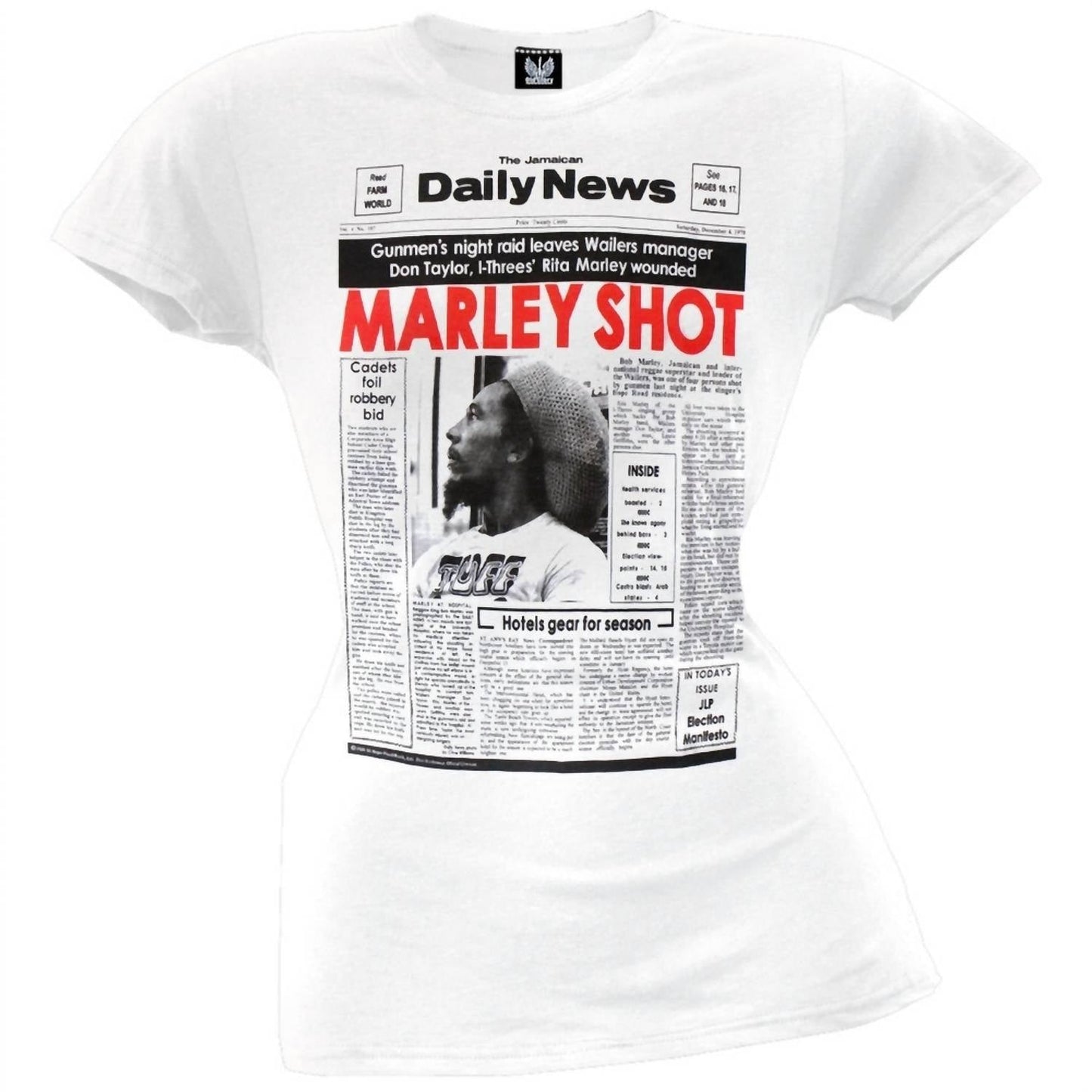 Bob Marley - Teen's Marley Shot Newspaper Headline T-shirt