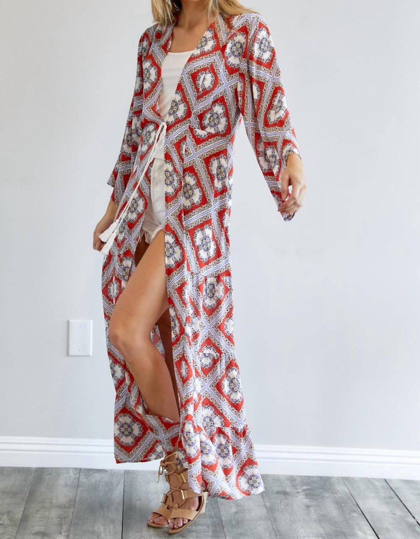 Davi & Dani - Printed Long Sleeve Loose Kimono