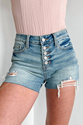 Judy Blue - Mid Rise Button Fly Distressed Shorts