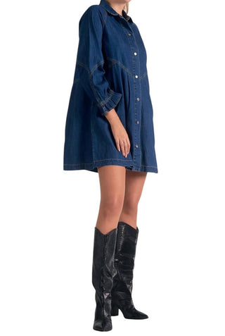 Elan - Vestido jeans de manga comprida com botões