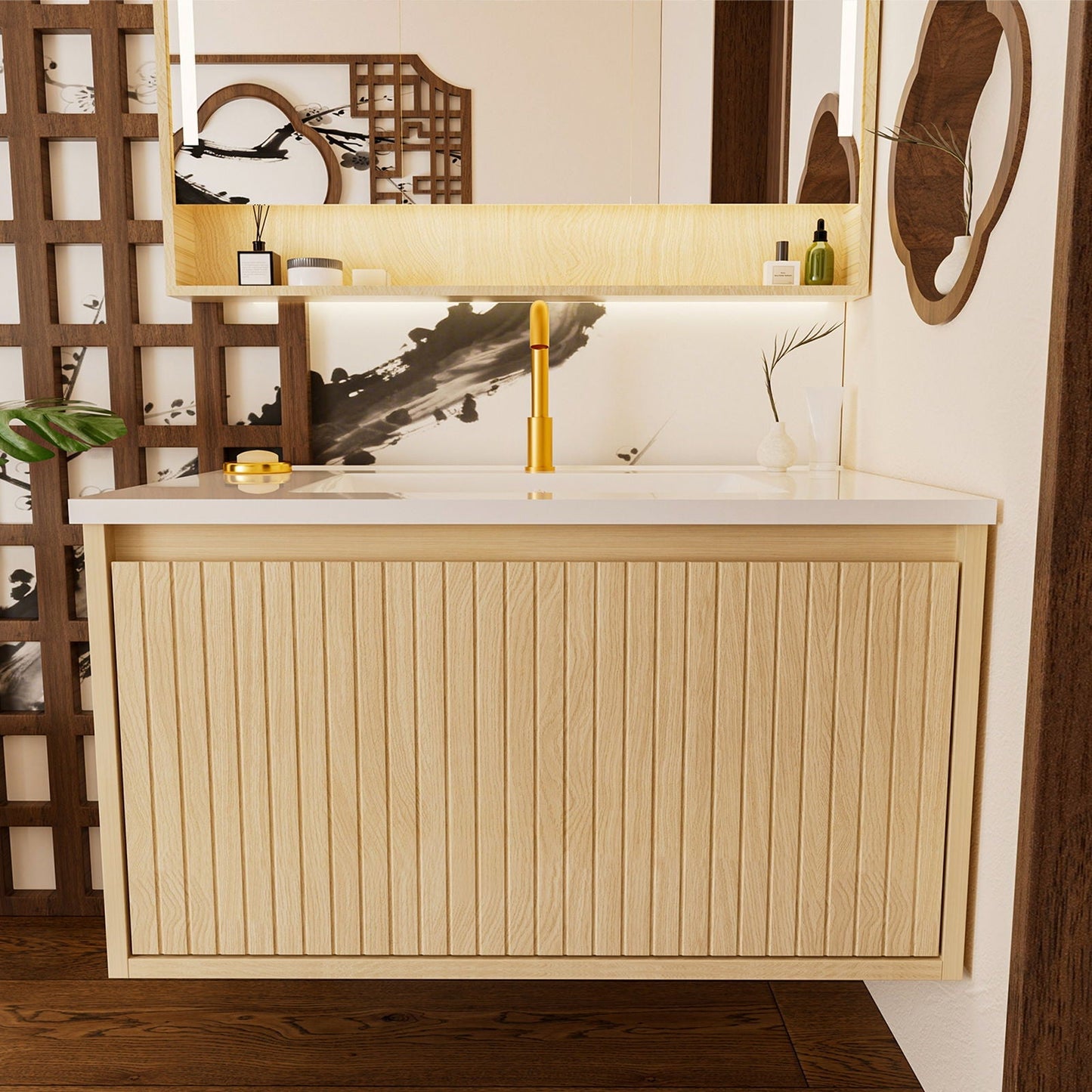 Wall Mounted Floating Bathroom Vanity With Sink and Drawers