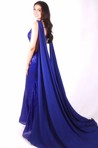 Ava Presley - Vestido de noite justo com lantejoulas e faixa em cascata