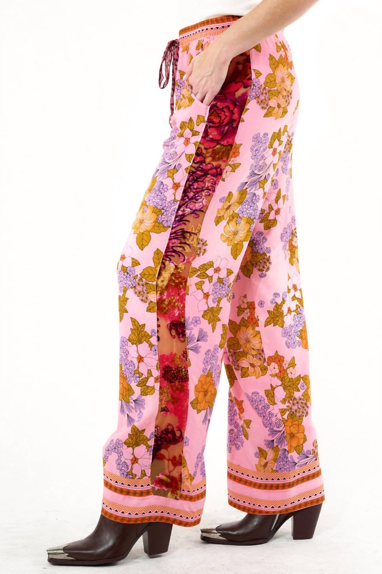 Aratta - Golden Aurela Floral Print Elastic Waist Pants