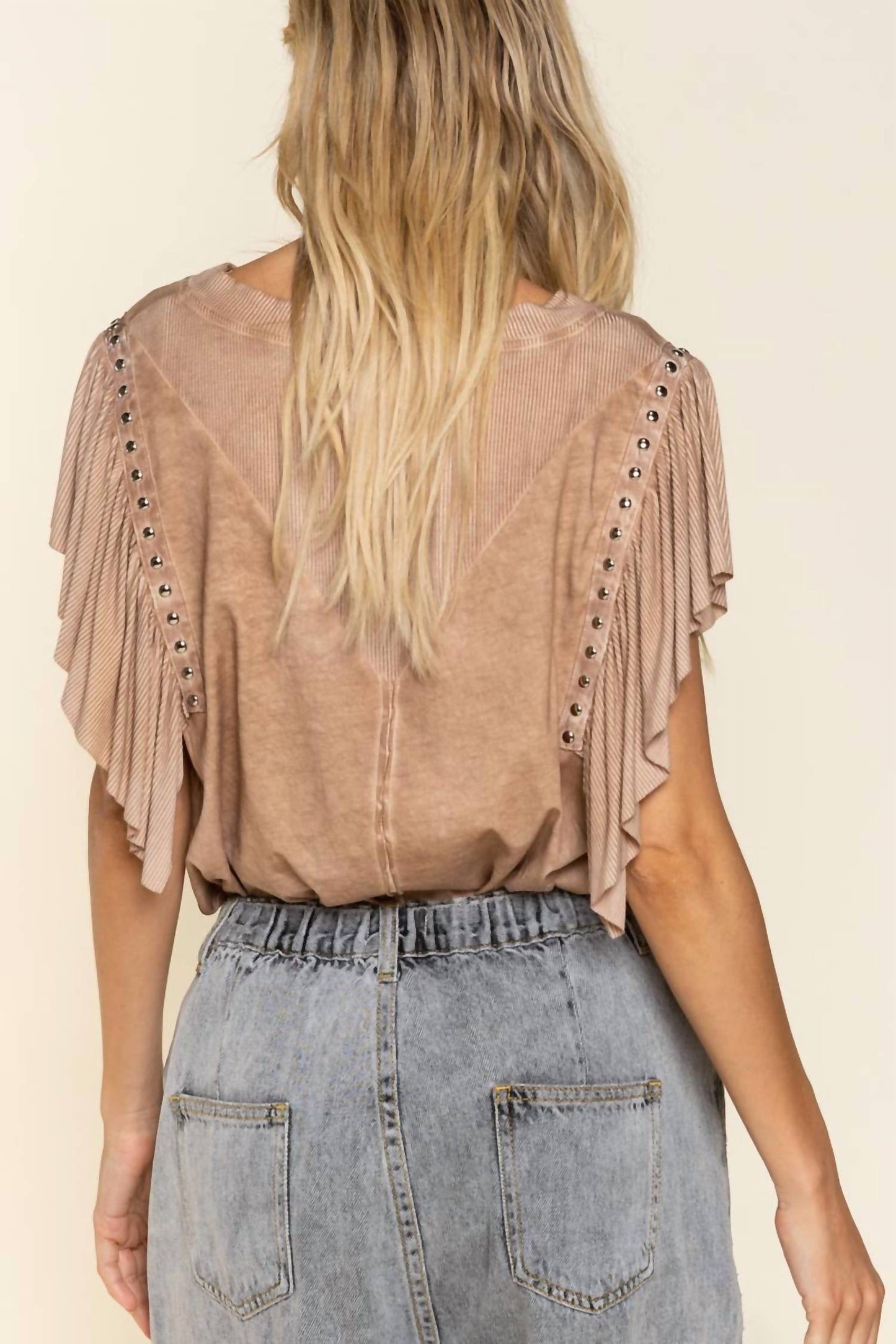 Pol - Studded Flutter Sleeve T-shirt