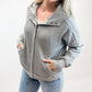 1 The Woman - Waffle Splicing Zip Up Front Button Hooded Jacket