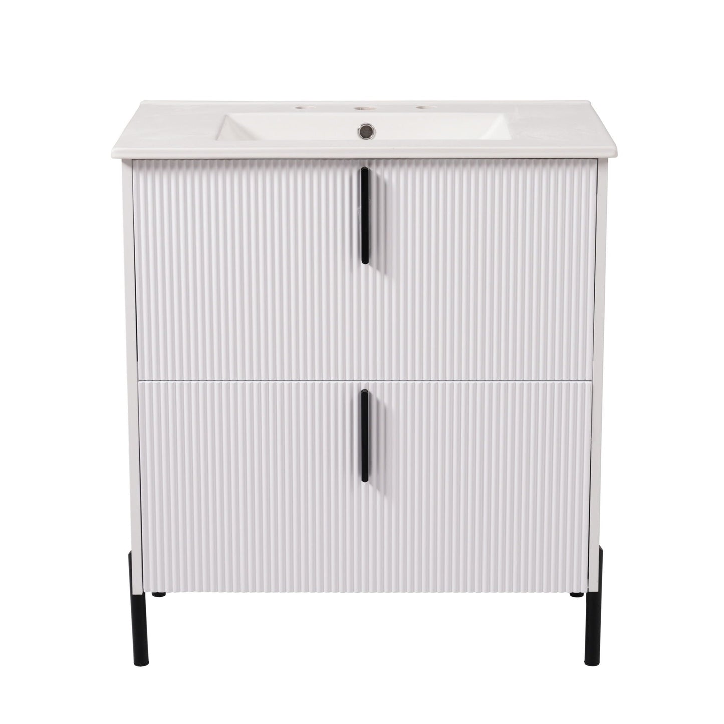 Bathroom Vanity With Ceramic Sink, Fluted Design