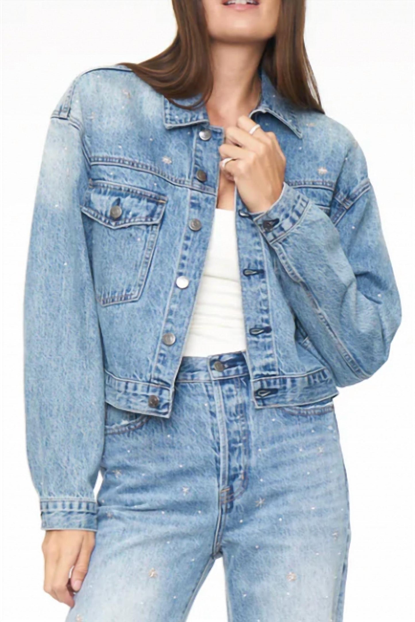 Pistola - Shelby Embroidered Cropped Denim Jacket