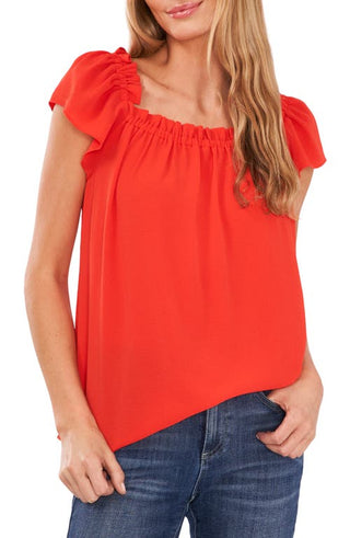CeCe Square Neck Blouse - Poppy Red