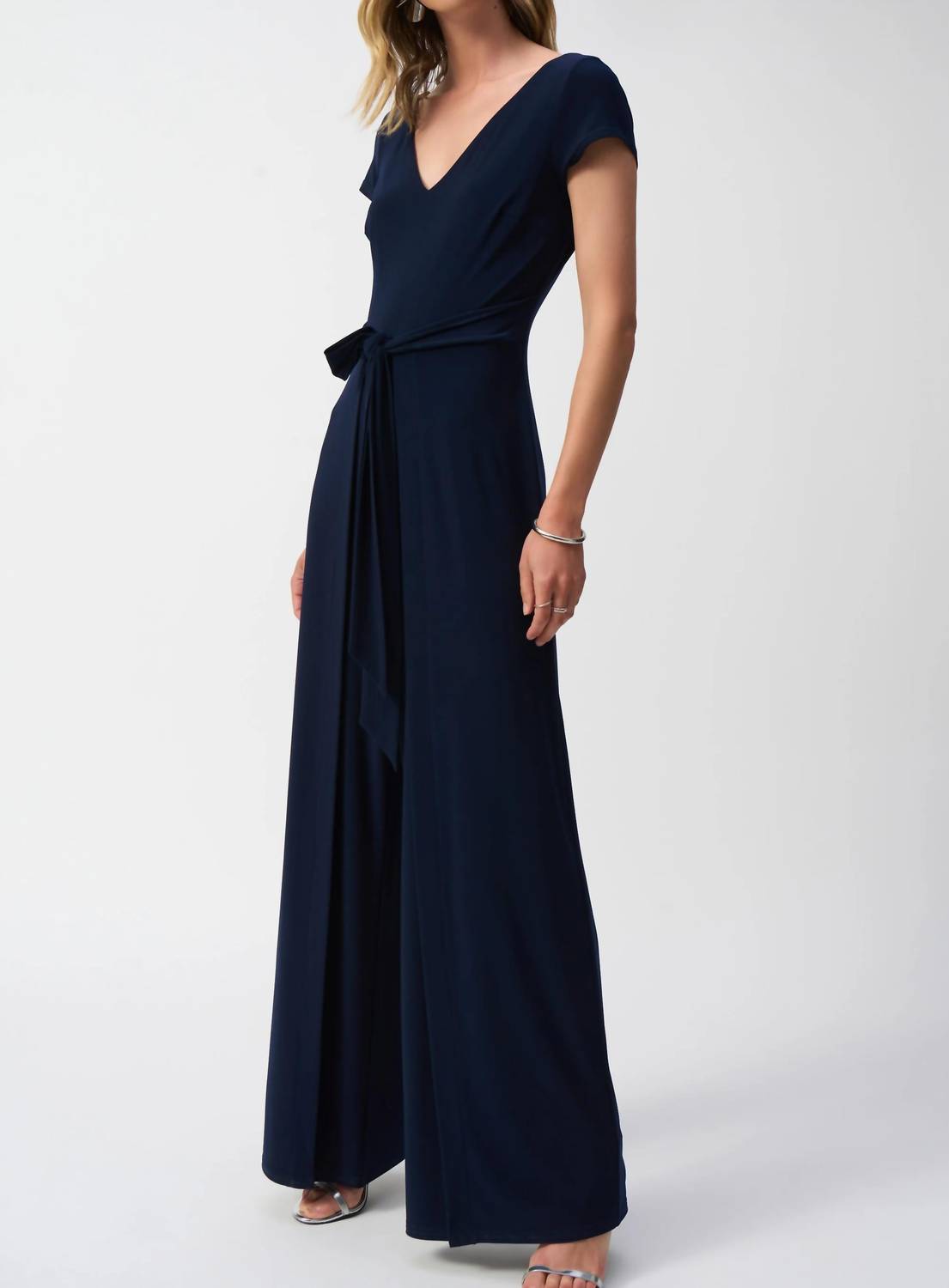 Joseph Ribkoff - V-neck Wrap Front Wide Leg Jumpsuit