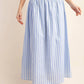 Kori - Rayon Striped Lined Midi Skirt a/ Smocked Waist