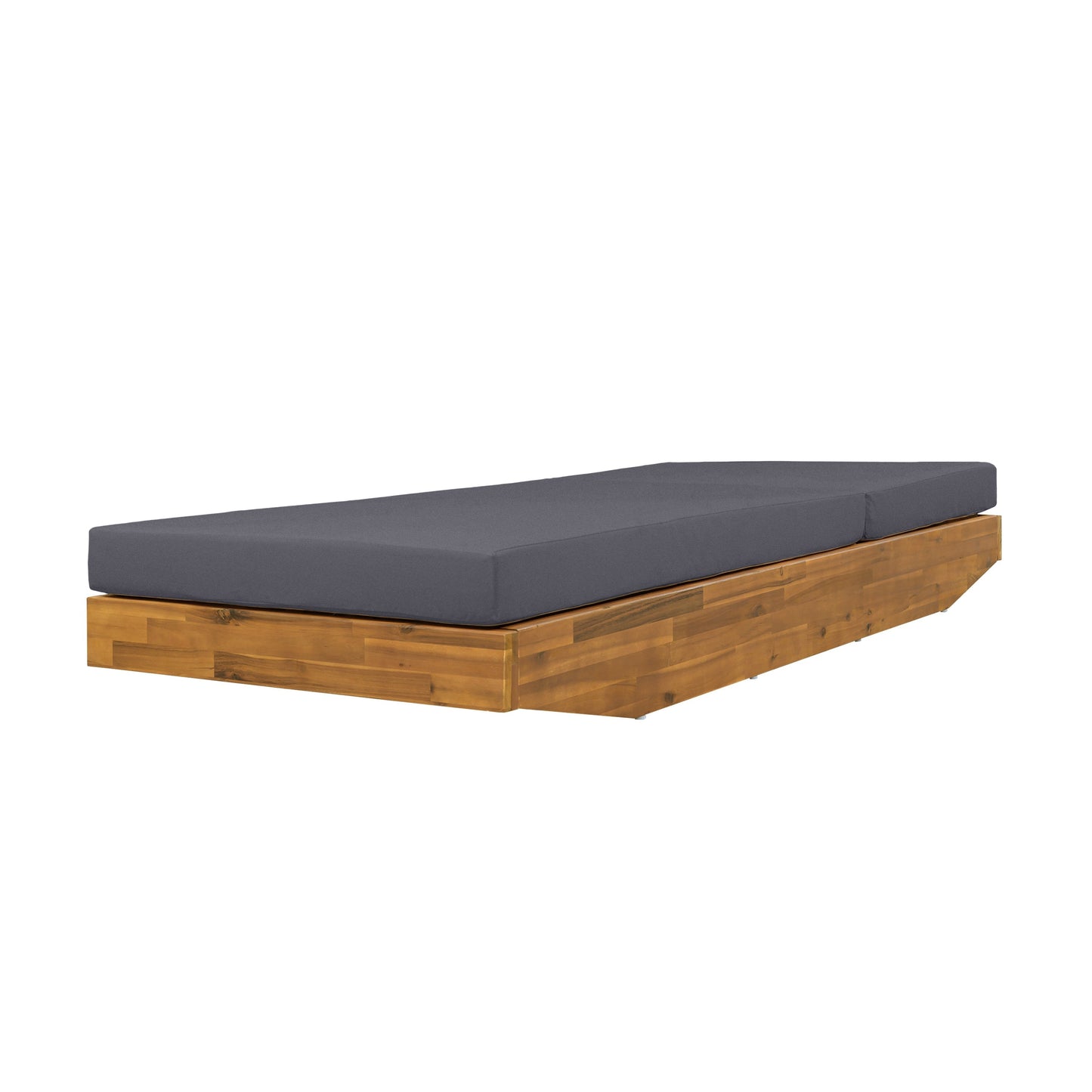 Acacia Wood Chaise Lounge with Cushion - Teak Finish