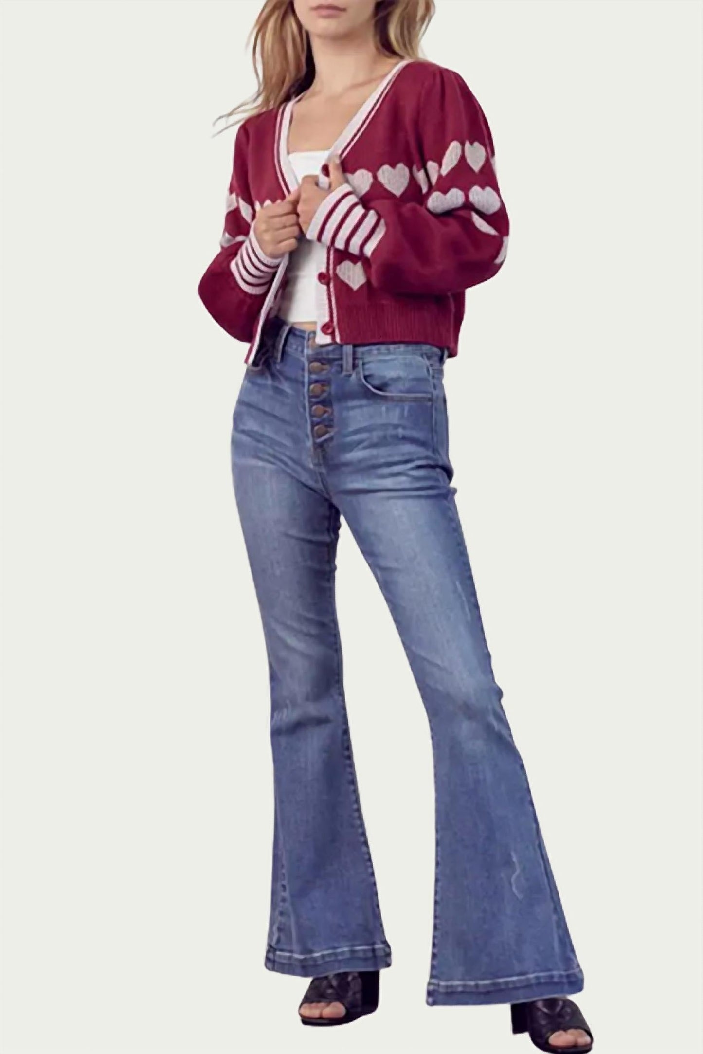 &Merci - HEART BUTTON-FRONT CARDIGAN