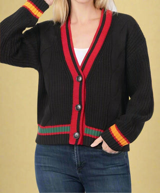 Zenana - Cardigan de malha trançada com acabamento contrastante