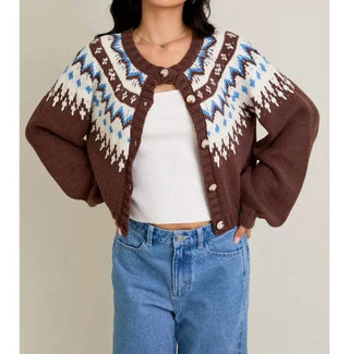 Le Lis - Raglan Sleeve Fairisle Sweater Cardigan