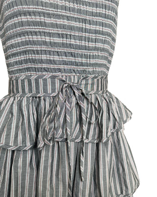 &amp;Merci - Vestido midi em camadas com corpete franzido e listras múltiplas