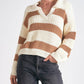 Elan - Striped V-neck Collared Sweater