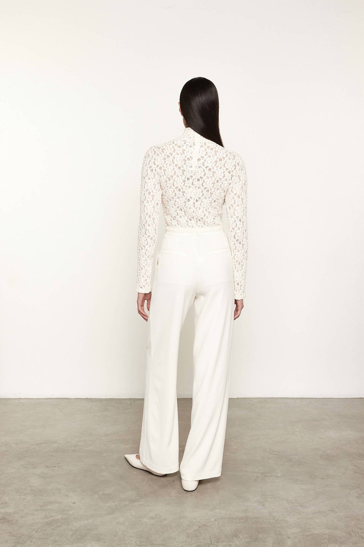 Enza Costa - PUCKERED LACE LONG SLEEVES CROPPED MOCKNECK