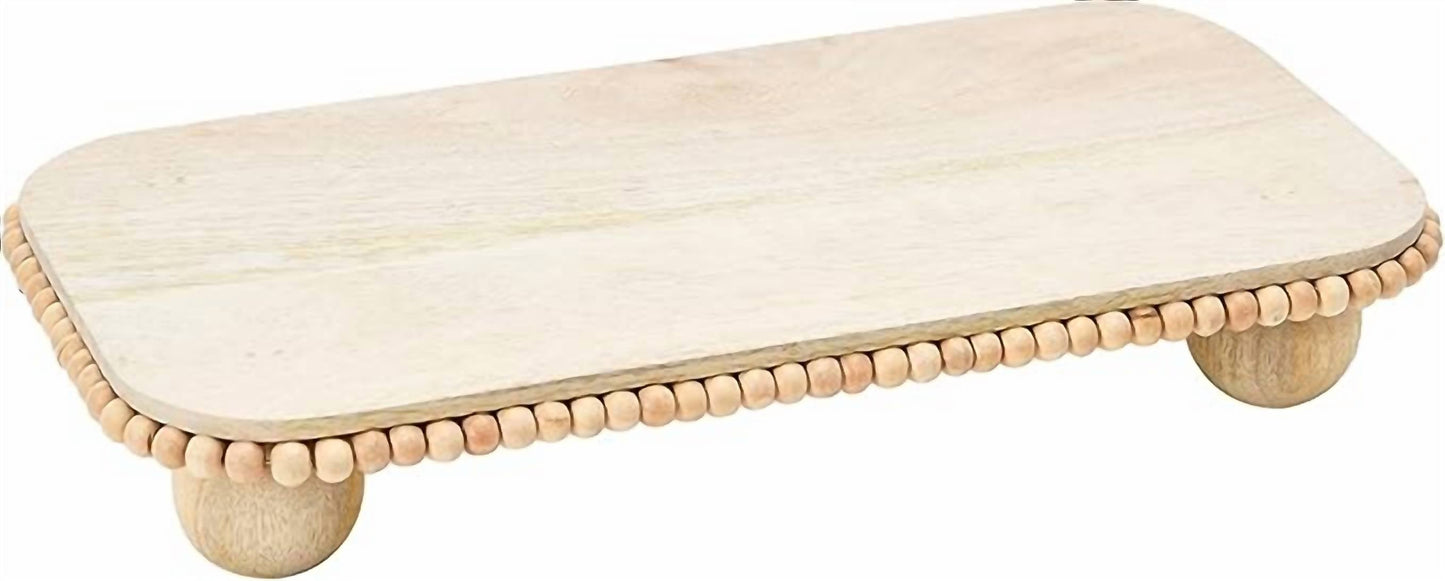 Creative Co-Op - Mango Wood Pedestal With Wood Beads Serving Tray