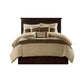 7 PC Pieced Faux Suede Comforter Set Natural Queen