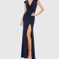 Ieena For Mac Duggal - Elegant Evening Jersey V Neck Gown