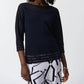 Joseph Ribkoff - Boat Neck Mesh Details Quarter Sleeves Sweater Top