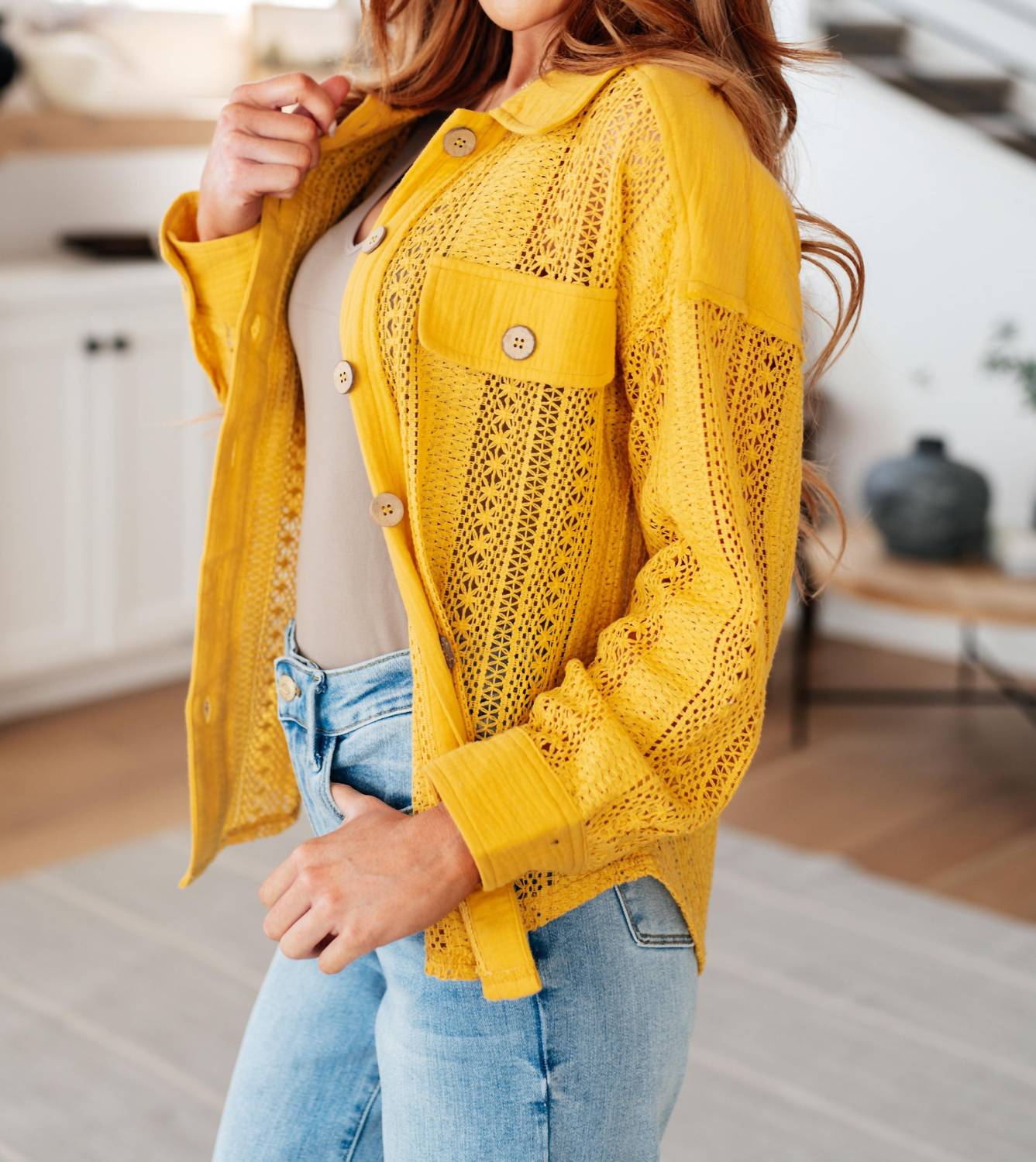 Very J - Sweeter Than Nectar Lace Button Down