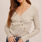 Hem & Thread - Asymmetrical Pleat Ribbed V Neck Top