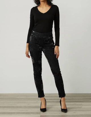 Joseph Ribkoff - Flocked Velvet Floral Print Jeans