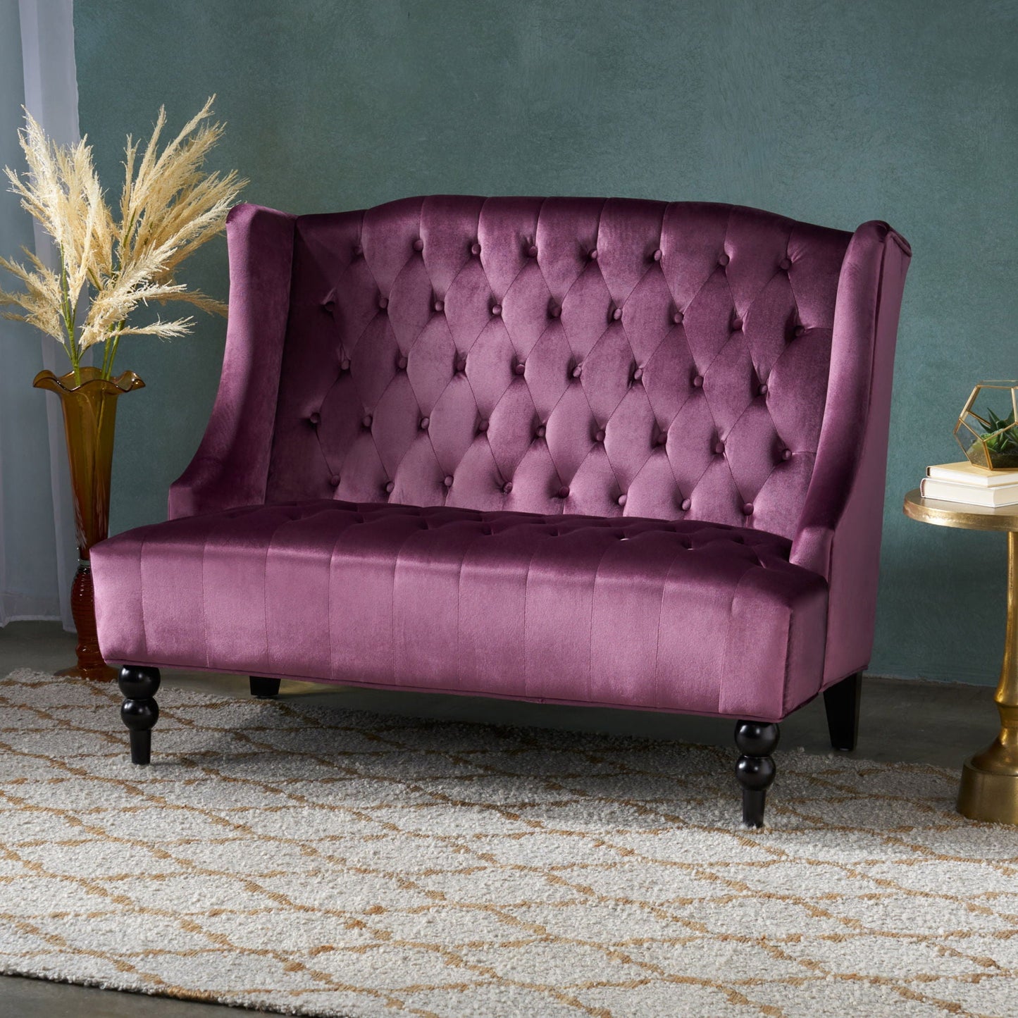 Nurturing Upholstered Loveseat With Wing Back And Diamond Tufting
